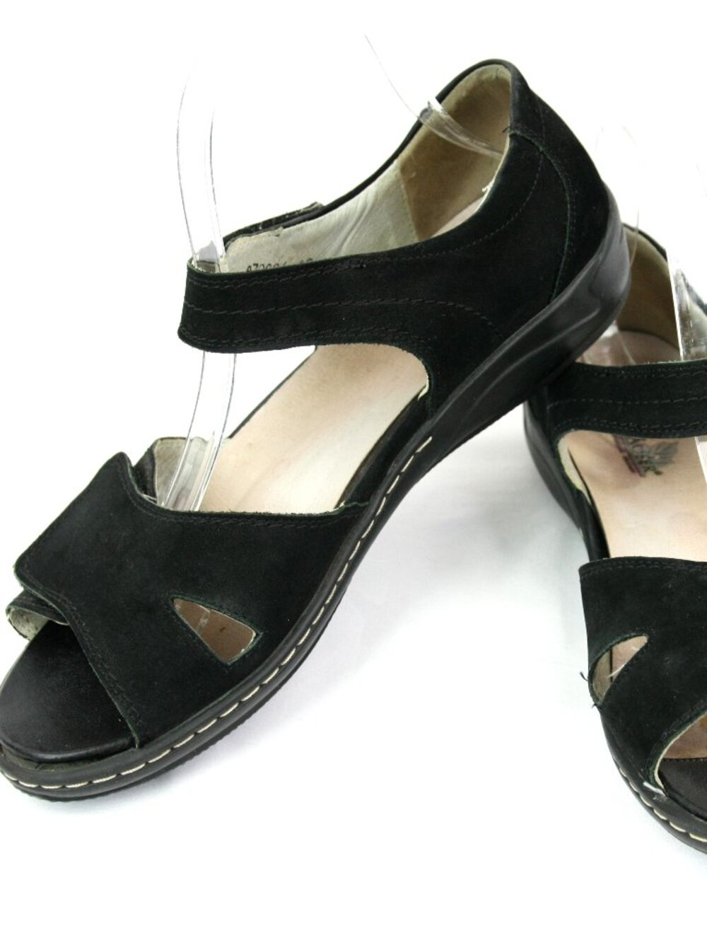 Waldlaufer Outdoor Black Leather Cushioned Comfort Hook and Loop Sandals 10
